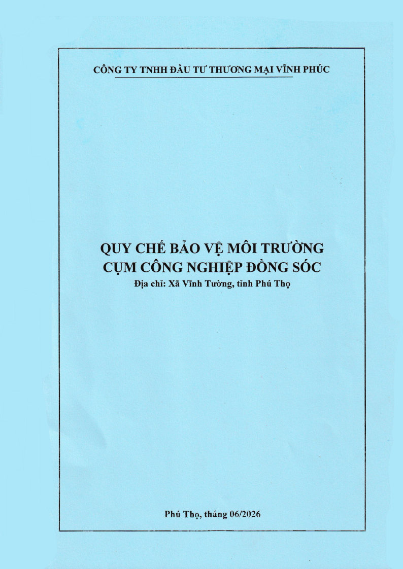 CẬP NHẬT MỚI QUY CHẾ BẢO VỆ MÔI TRƯỜNG CCN ĐỒNG SÓC